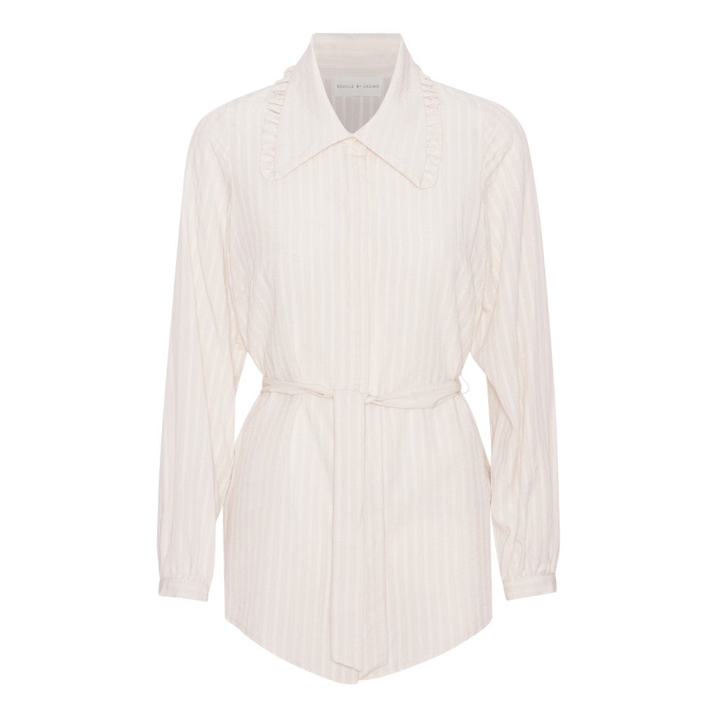 Schulz by Crowd Sigrid tencel shirt with collar beige striped