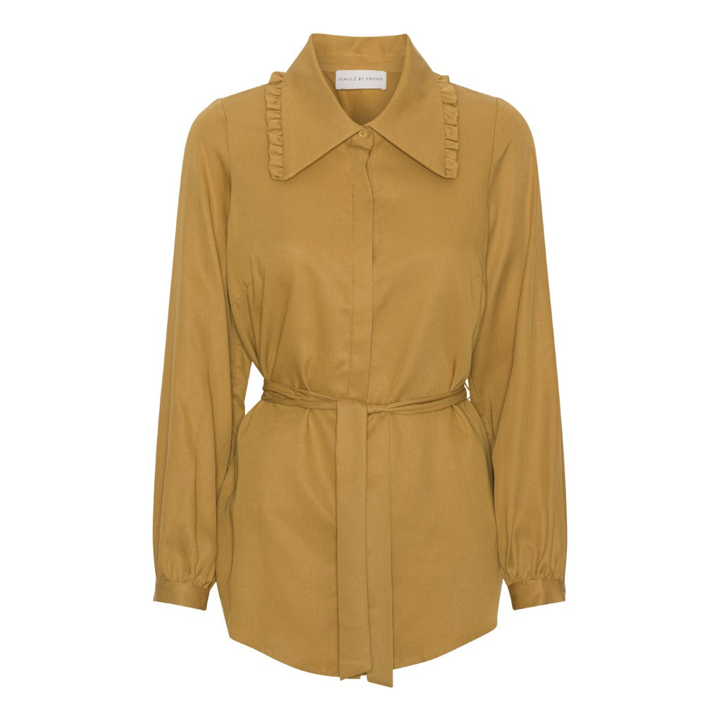 Schulz by Crowd Sigrid tencel shirt blouse with collar mustard yellow