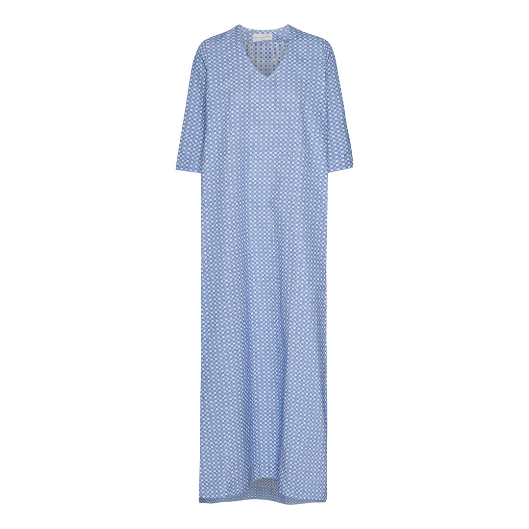 Dido organic GOTS v-neck dress Delosca blue/white