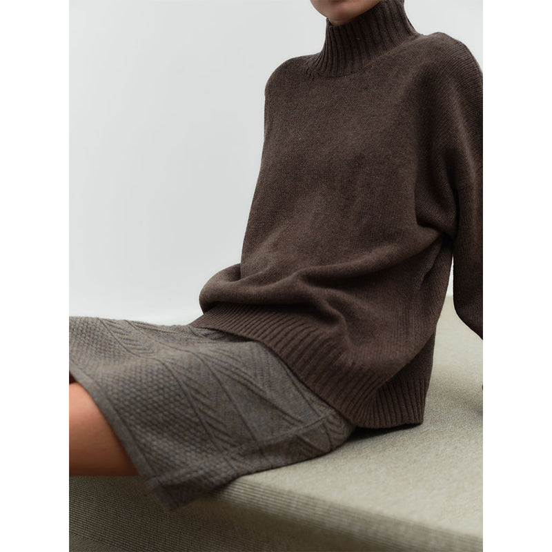 Bonni lambswool high-neck knit sweate grey/brown melange