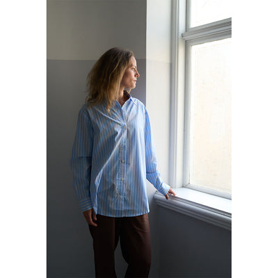 Sanne oversize shirt GOTS organic cotton light blue striped