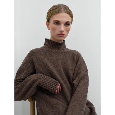 Bonni lambswool high-neck knit sweate grey/brown melange