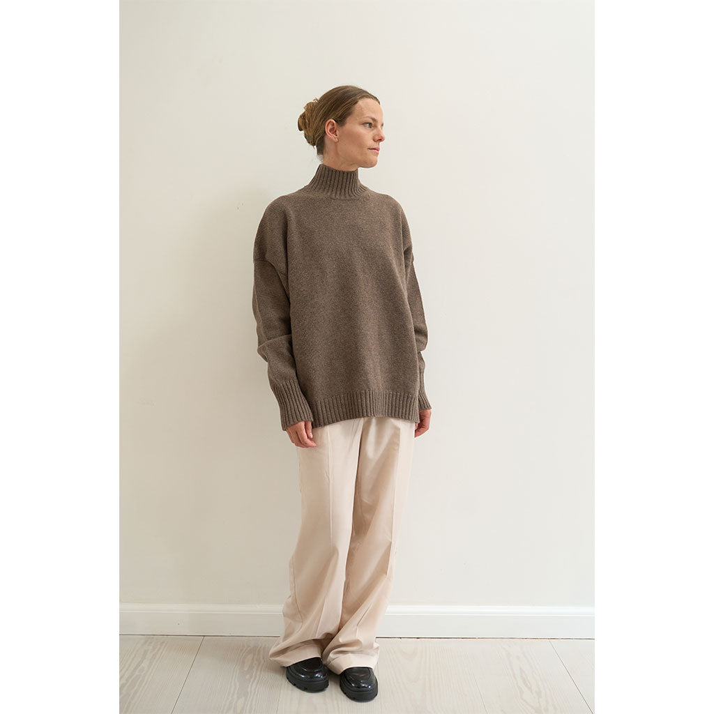 Bonni lambswool high-neck knit sweate grey/brown melange