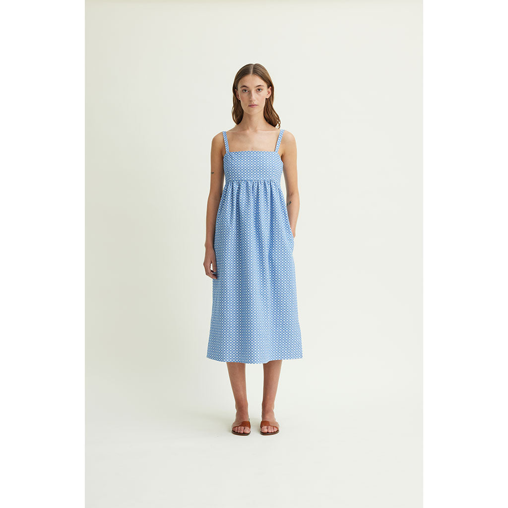 Dagmy organic GOTS strap dress Delosca blue/white