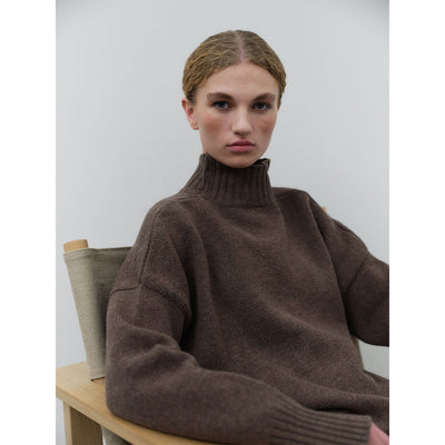 Bonni lambswool high-neck knit sweate grey/brown melange