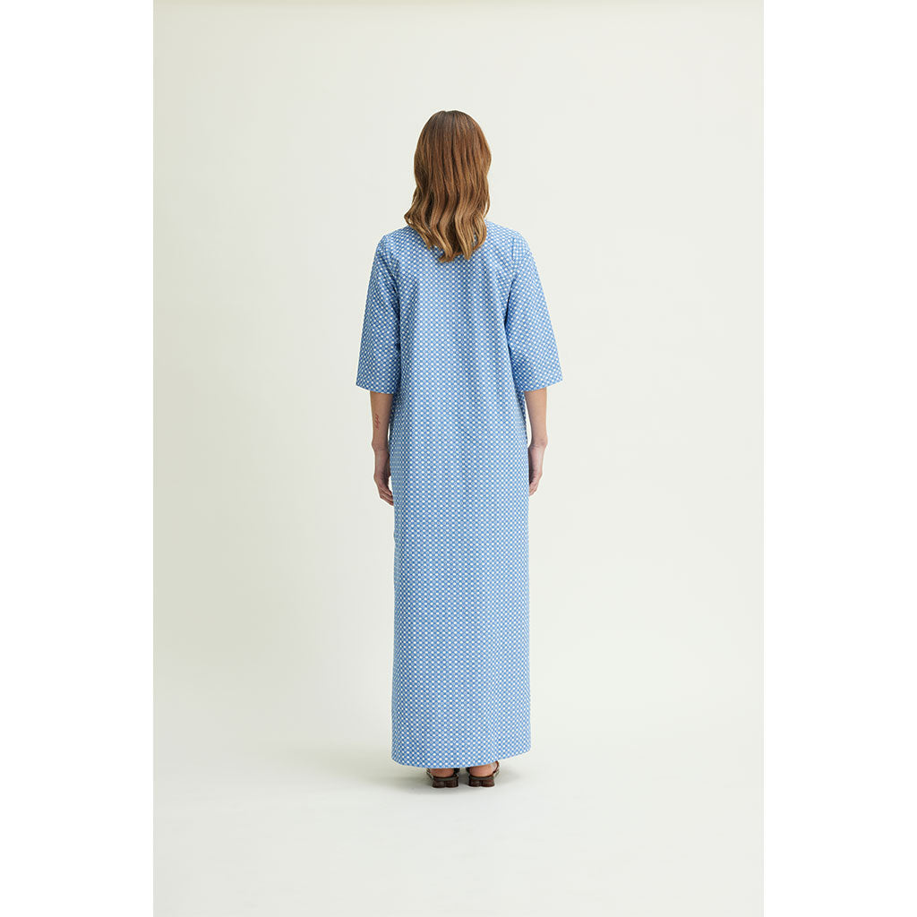 Dido organic GOTS v-neck dress Delosca blue/white