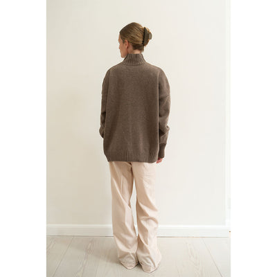 Bonni lambswool high-neck knit sweate grey/brown melange