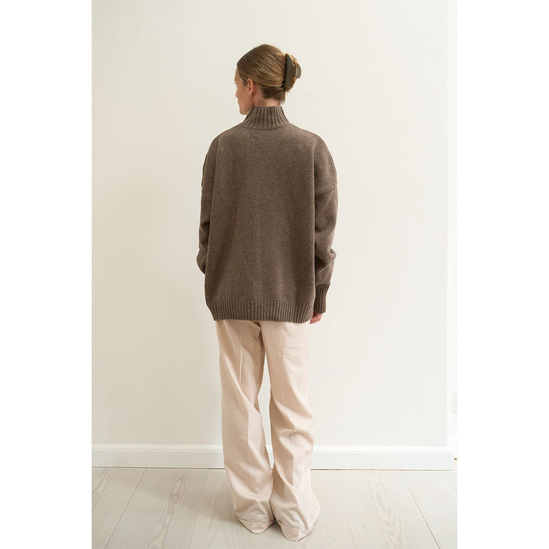 Bonni lambswool high-neck knit sweate grey/brown melange