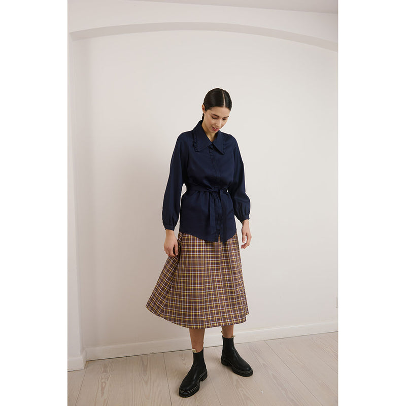 Schulz by Crowd Sigrid tencel shirt blouse with collar dark blue