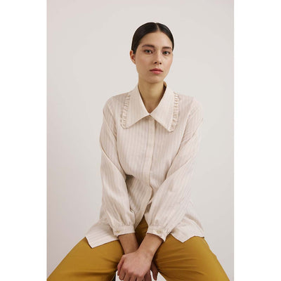 Schulz by Crowd Sigrid tencel shirt with collar beige striped