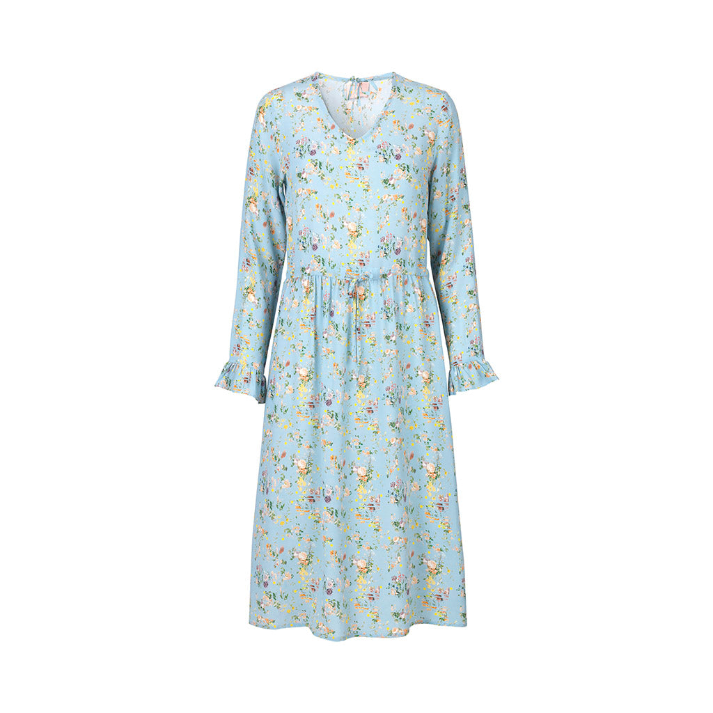 Schulz by crowd silkekjole med blomsterprint, bindebånd i taljen og halsen og flæseærmer