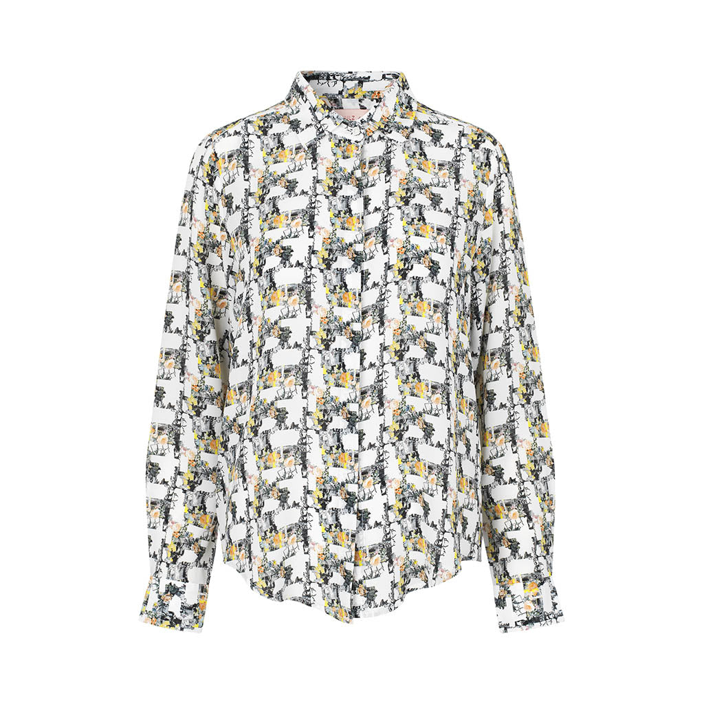 Schulz by Crowd Split silkeskjorte i rosebox print med tern og roser