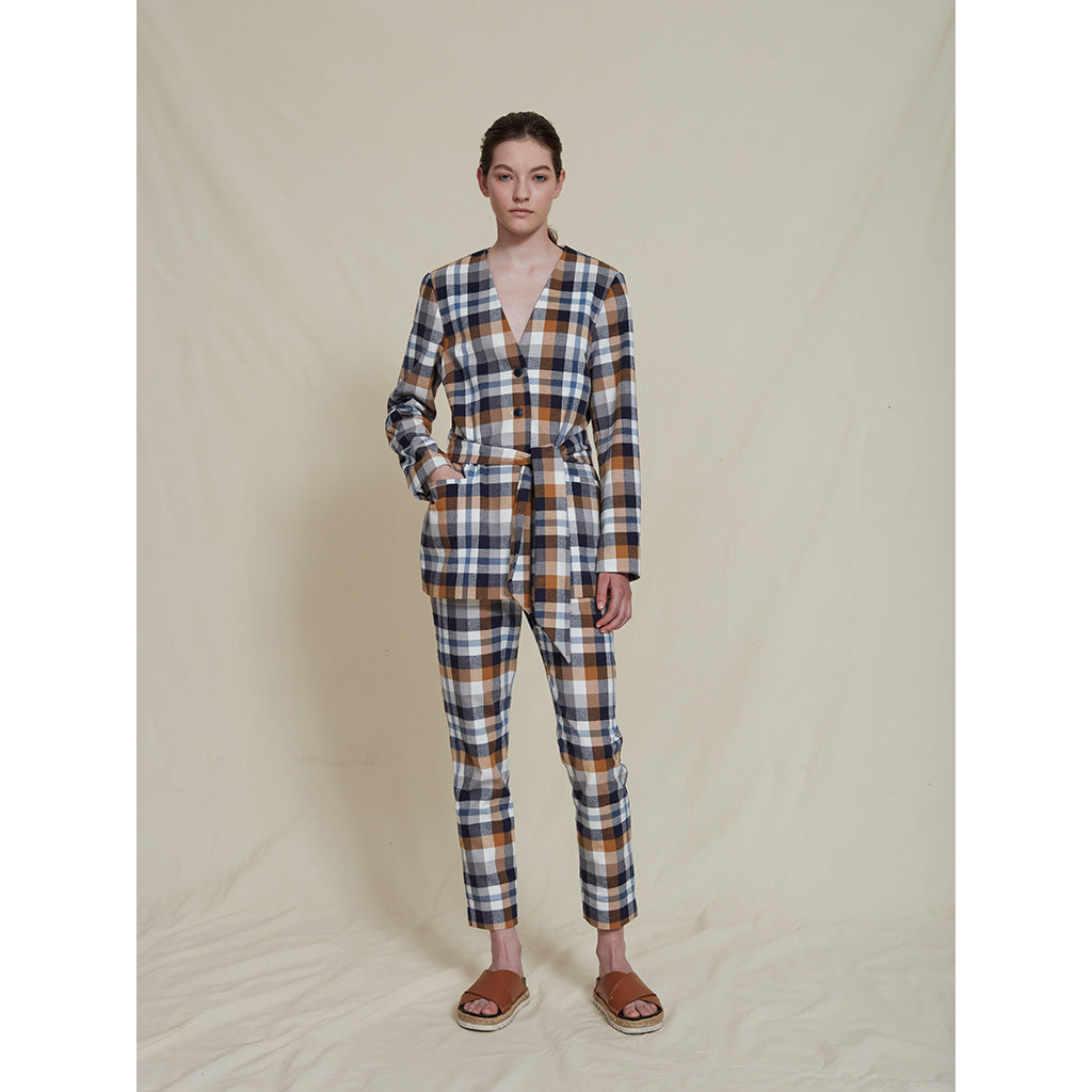 Schulz by Crowd Jolly blazer i økologisk GOTS certificeret ternet bomuld beige og blå