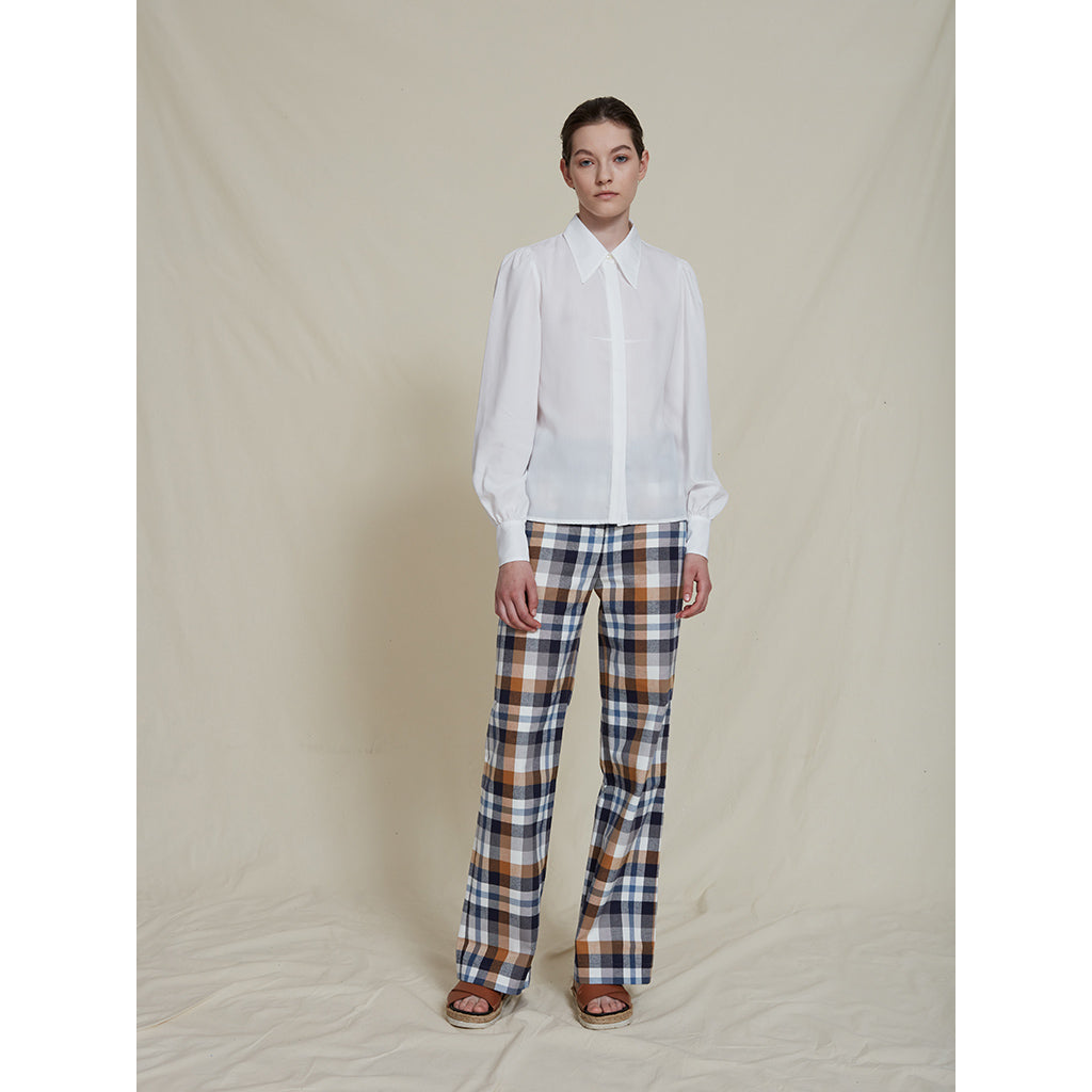 Schulz by Crowd pinda pants ternet GOTS certificeret økologisk bomuld beige og blå og hvid