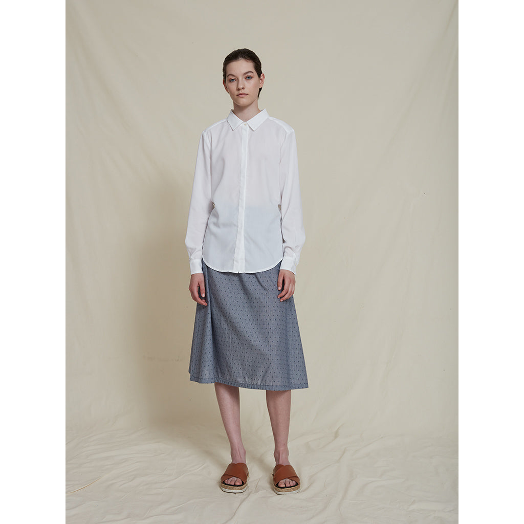 Schulz by Crowd Nessy skirt nederdel med elastik talje i økologisk bomuld blue dot prikker